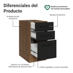 Bajo Mesada 40 cm 3 Cajones Sin Mesada Marrón/Negro Agata Madesa
