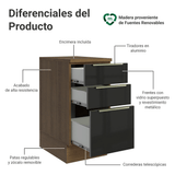 Bajo Mesada de Cocina 40 cm 3 Cajones (Con Mesada) Marrón/Negro Lux Madesa