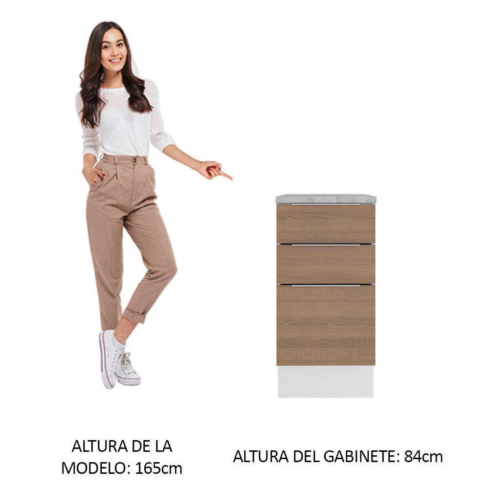 Bajo Mesada Cocina 40 cm 3 Cajones Blanco/Marrón Stella Madesa