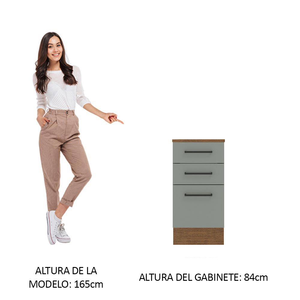 Bajo Mesada 40 cm 3 Cajones Agata Marrón/Gris