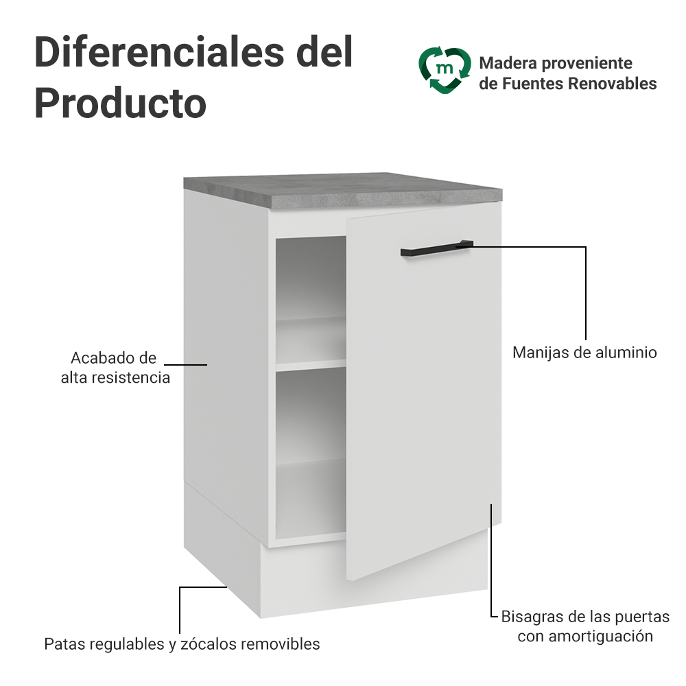 Bajo Mesada 50cm 1 puerta Blanco Agata Madesa