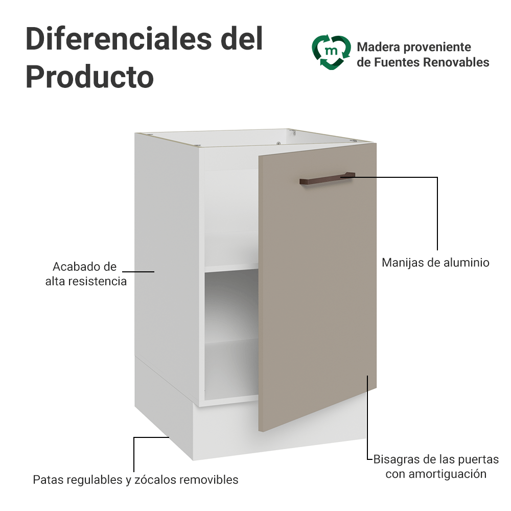 Bajo Mesada 50cm 1 Puerta (Sin Mesada) Blanco/Crema Agata Madesa