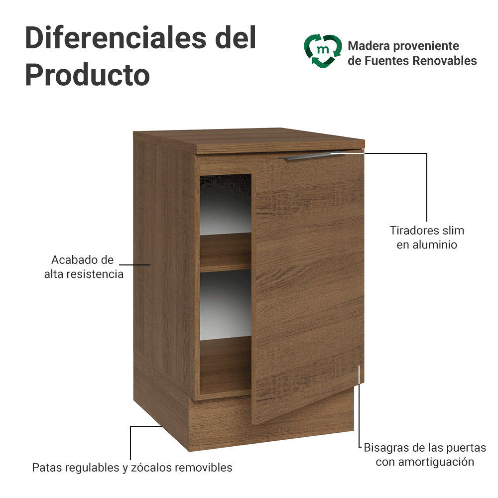 Bajo Mesada 50cm 1 Puerta Marrón Stella Madesa