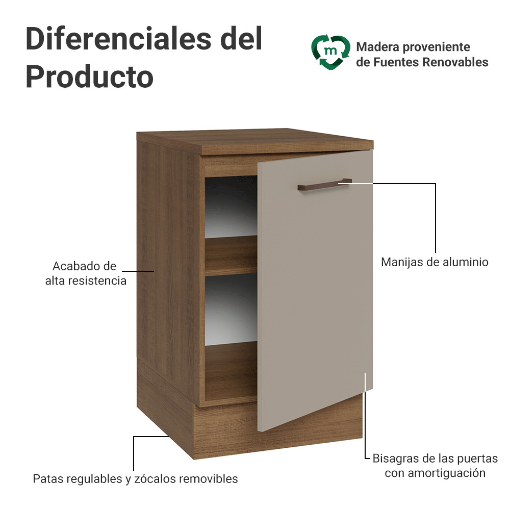Bajo Mesada 50cm 1 Puerta Marrón/Crema Agata Madesa