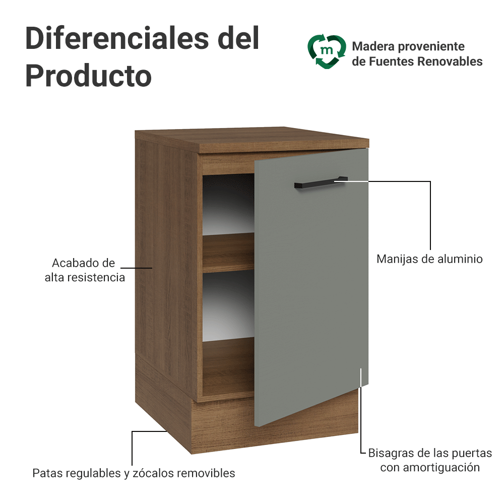 Bajo Mesada 50cm 1 Puerta Marrón/Gris Agata Madesa