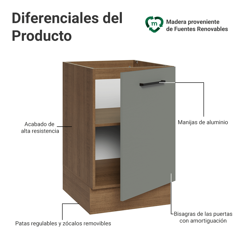 Bajo Mesada 50cm 1 Puerta (Sin Mesada) Marrón/Gris Agata Madesa