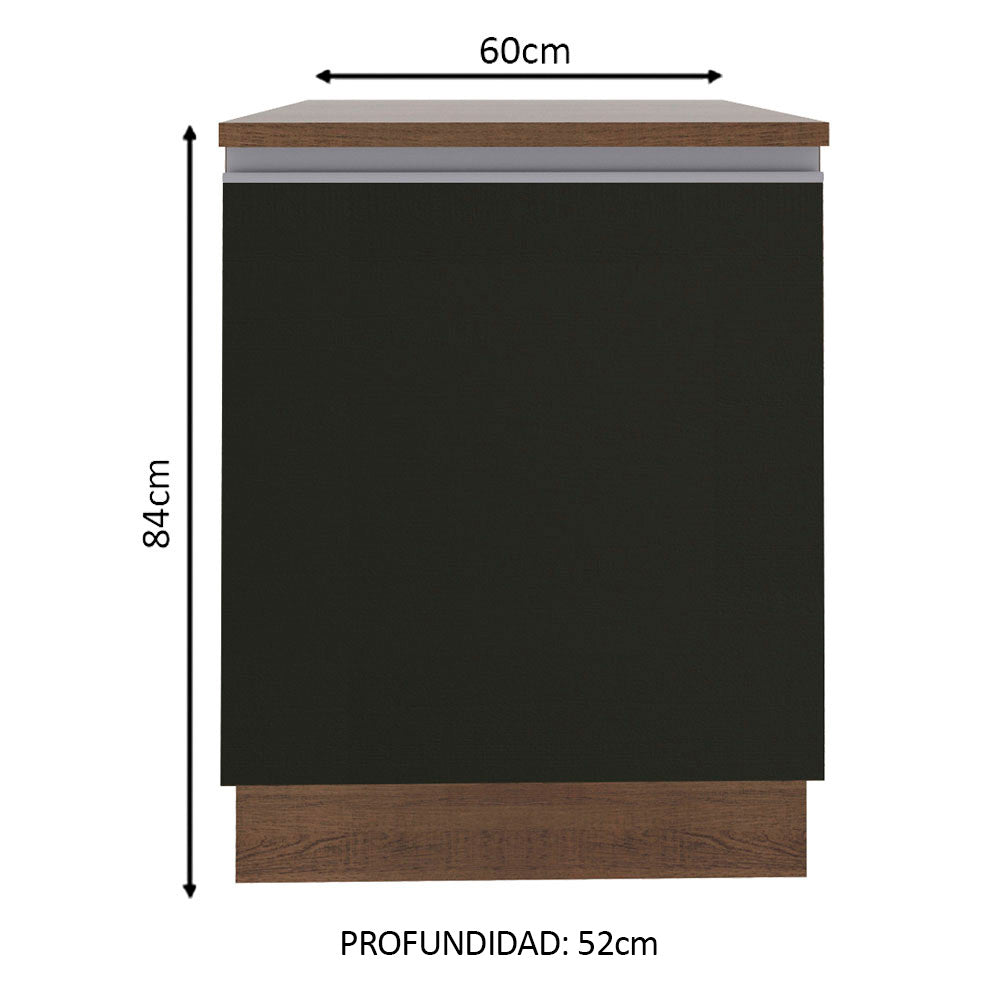 Bajo Mesada 60 cm Con 1 Puerta Glamy Marrón/Negro