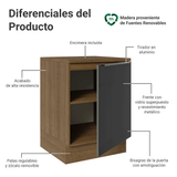 Bajo Mesada de Cocina 60 cm 1 Puerta (Con Mesada) Marrón/Negro Lux Madesa