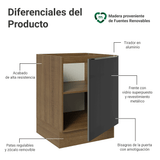 Bajo Mesada de Cocina 60 cm 1 Puerta (Sin Mesada) Marrón/Negro Lux Madesa