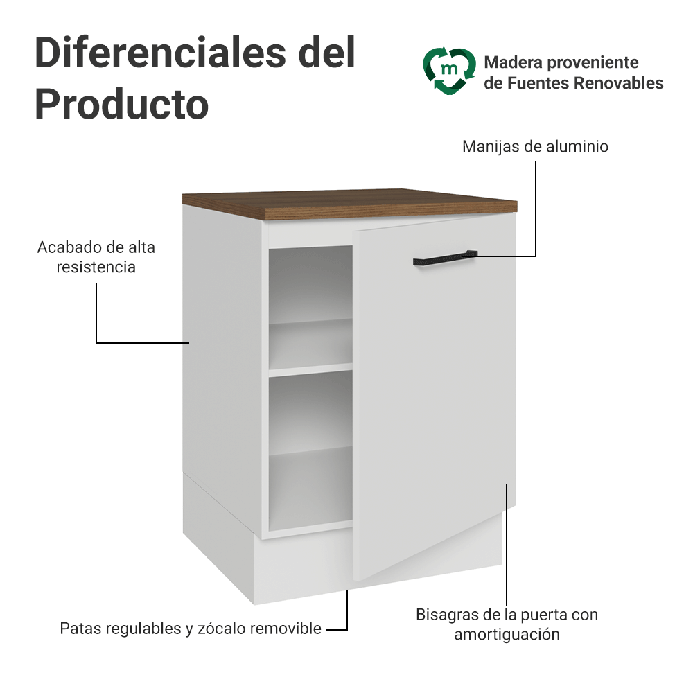 Bajo Mesada 60 cm 1 Puerta Blanco/Marrón Agata Madesa