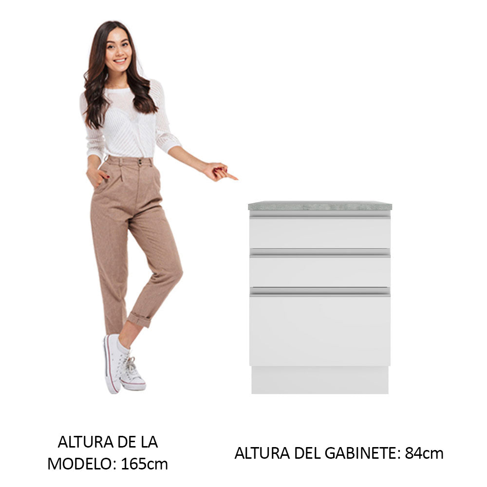 Bajo Mesada 60 cm 3 Cajones Glamy Blanco