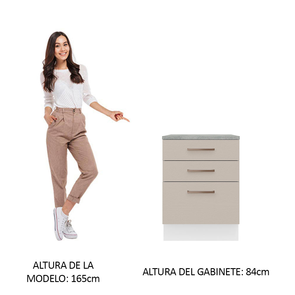 Bajo Mesada 60 cm 3 Cajones Agata Blanco/Crema