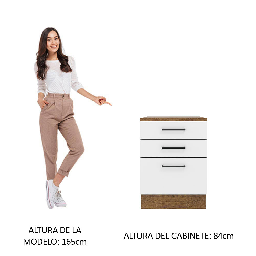 Bajo Mesada 60 cm 3 Cajones Agata Marrón/Blanco