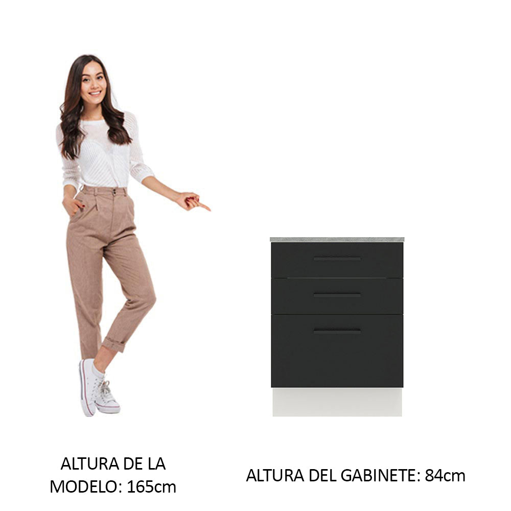 Bajo Mesada 60 cm 3 Cajones Agata Blanco/Negro
