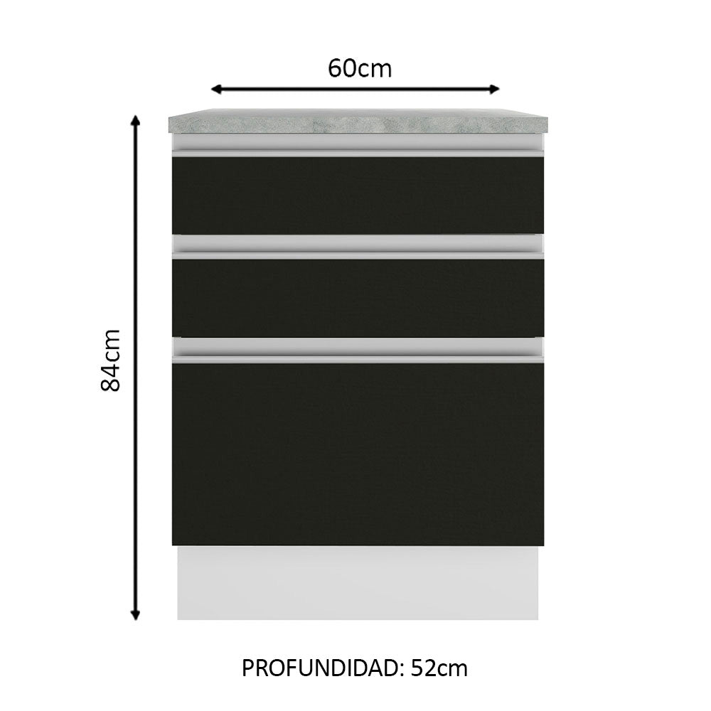 Bajo Mesada 60 cm 3 Cajones Glamy Blanco/Negro