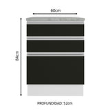 Bajo Mesada 60 cm 3 Cajones Glamy Blanco/Negro