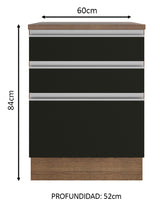 Bajo Mesada 60 cm 3 Cajones Glamy Marrón/Negro