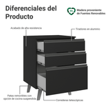Bajo Mesada de Cocina 60 cm 3 Cajones con Patas Negro Nice Madesa