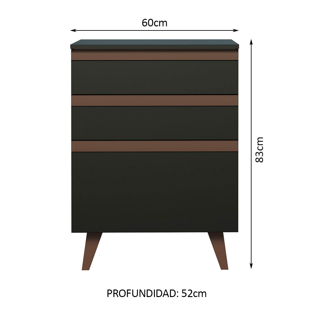 Bajo Mesada 60 cm 3 Cajones con Patas Negro Reims Madesa