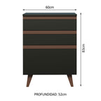 Bajo Mesada 60 cm 3 Cajones con Patas Negro Reims Madesa