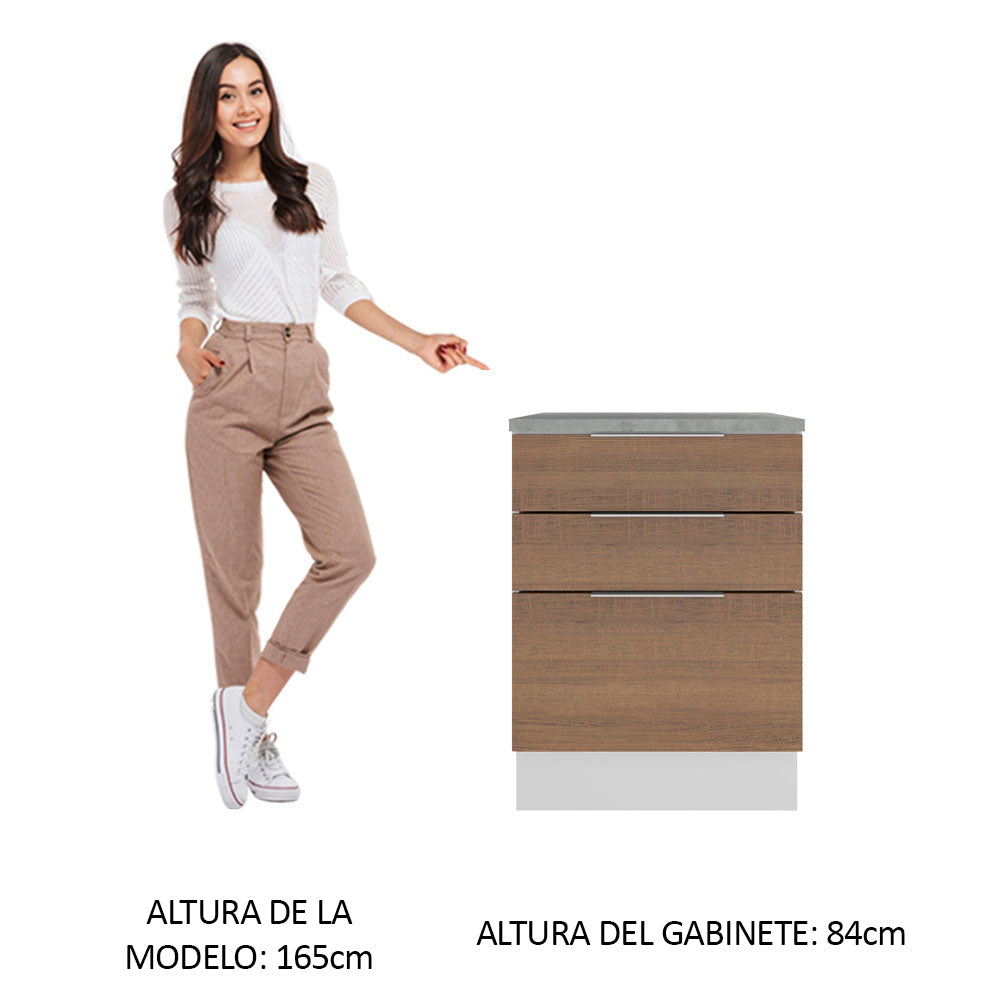 Bajo Mesada Cocina 60 cm 3 Cajones Blanco/Marrón Stella Madesa