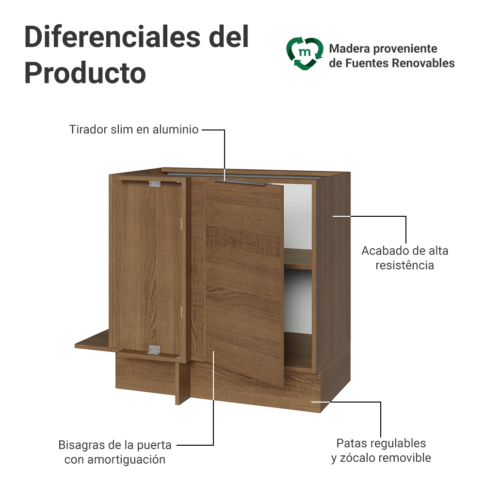 Bajo Mesada Esquinero 94 cm 1 Puerta (Sin Mesada) Marrón Stella Madesa