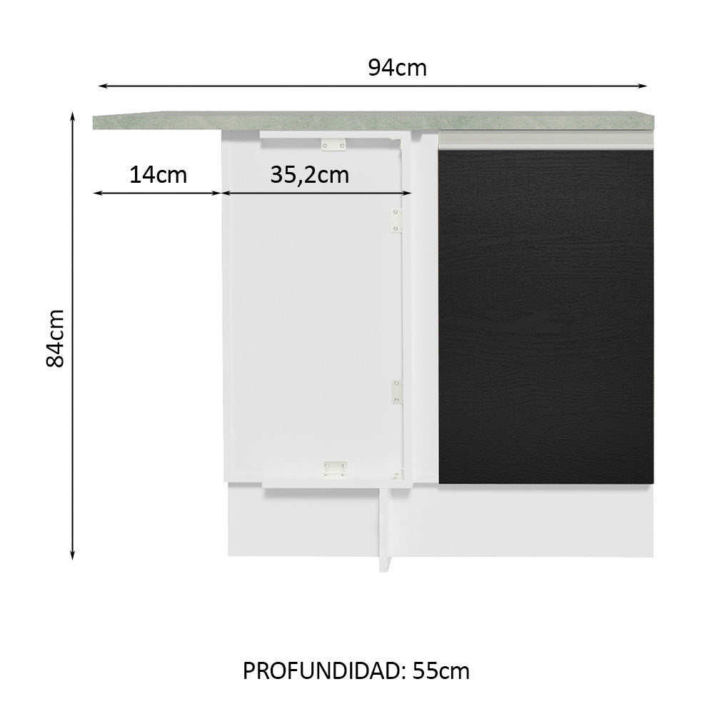 Bajo Mesada de Esquina de Cocina con 1 Puerta Glamy Blanco/Negro