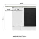 Bajo Mesada de Esquina de Cocina con 1 Puerta Glamy Blanco/Negro