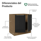 Bajo Mesada 80 cm 2 Puertas (Sin Mesada) Marrón/Negro Lux Madesa