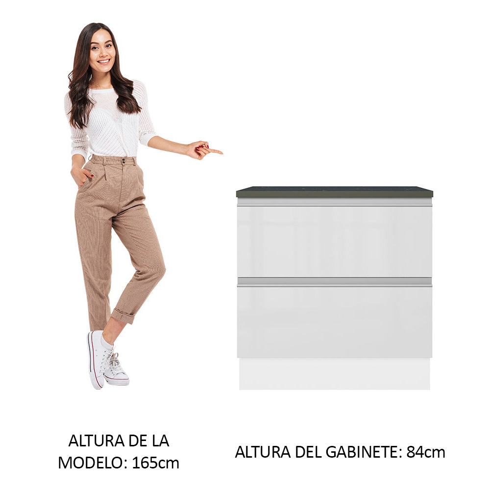 Bajo Mesada Cocina 100% MDF 80 cm 2 Cajones Frentes Blanco Brillante Acordes Madesa