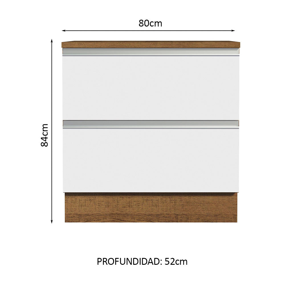 Bajo Mesada 80 cm 2 Cajones Marrón/Blanco Glamy Madesa