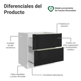 Bajo Mesada de Cocina 80 cm 2 Cajones (Sin Mesada) Blanco/Negro Lux Madesa