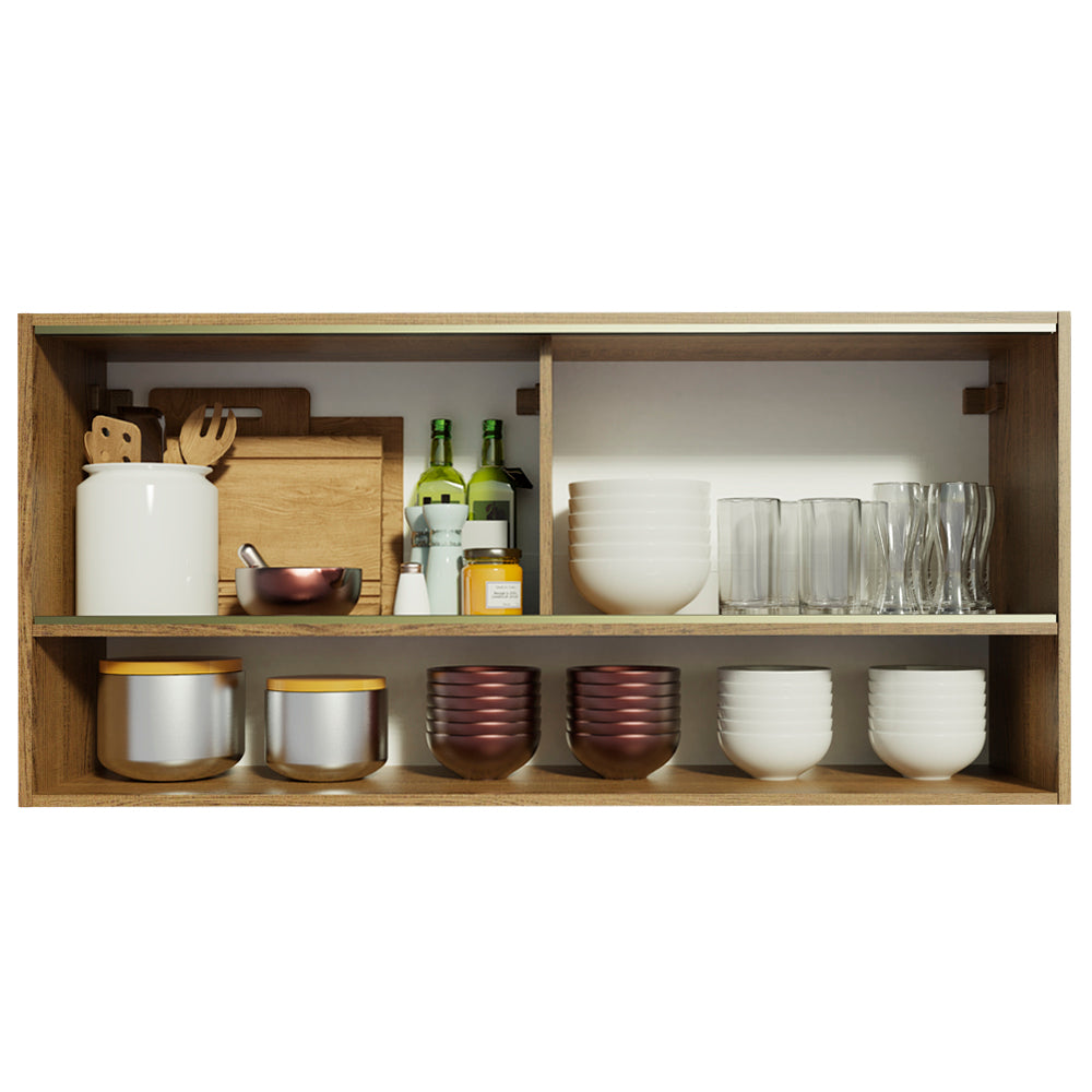 Alacena 2 Puertas Correderas de Vidrio Reflectivo y Nicho Emilly Marrón