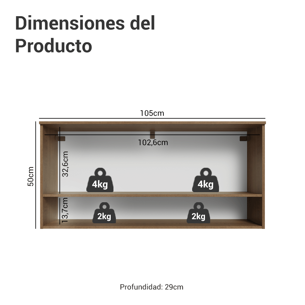Alacena 105 cm 1 Puerta Rebatible Marrón/Blanco Lille Madesa