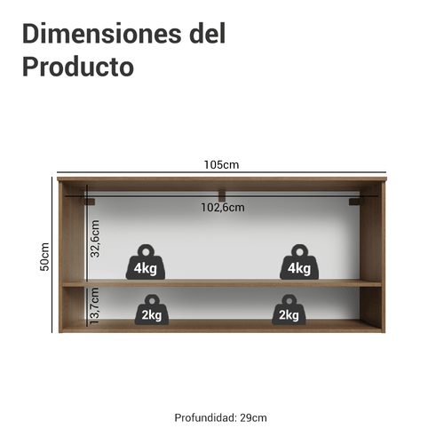 Alacena 105 cm 1 Puerta Rebatible Marrón/Blanco Lille Madesa