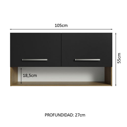 Alacena 105 cm 2 Puertas Marrón/Negro Emilly Madesa