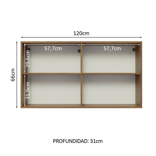 Alacena 120 cm 2 Puertas Con Vidrio Marrón/Blanco Glamy Madesa