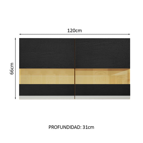 Alacena 120 cm 2 Puertas con detalle en vidrio Marrón/Negro Glamy Madesa