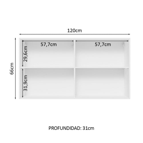 Alacena 120 cm 2 Puertas 4 Compartimentos Glamy Madesa