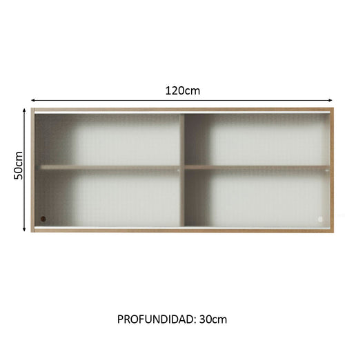 Alacena 120 cm 2 Puertas Corredizas de Vidrio Glamy Lux y Reims Marrón Línea Estándar Madesa