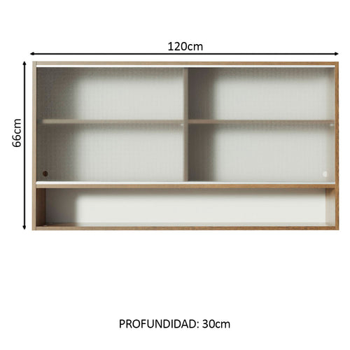 Alacena 120 cm 2 Puertas Glamy Corredizas de Vidrio y 1 Nicho Marrón Línea Estándar Madesa