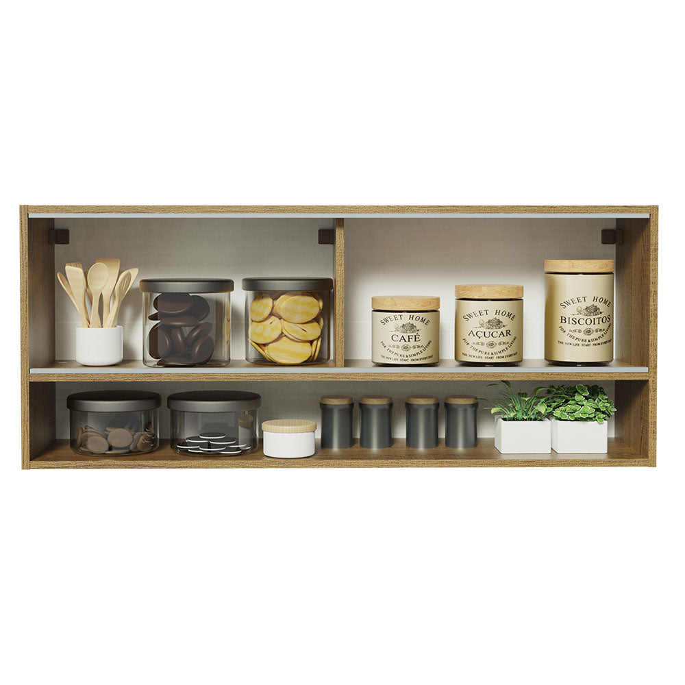 Alacena para Cocina 120 cm 2 Puertas Corredizas de Vidrio Punteado 1 Nicho Marrón para Cocinas Glamy, Lux e Reims Madesa