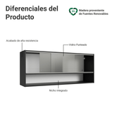 Alacena para Cocina 120 cm 2 Puertas Corredizas de Vidrio Esmerilado e 1 Nicho Negro Madesa