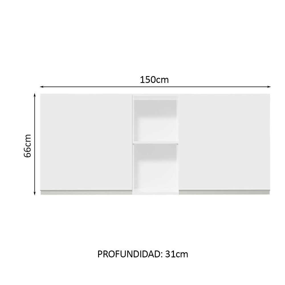 Alacena 150 cm 2 Puertas y 2 Nichos Glamy Blanco