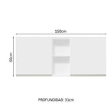 Alacena 150 cm 2 Puertas y 2 Nichos Glamy Blanco