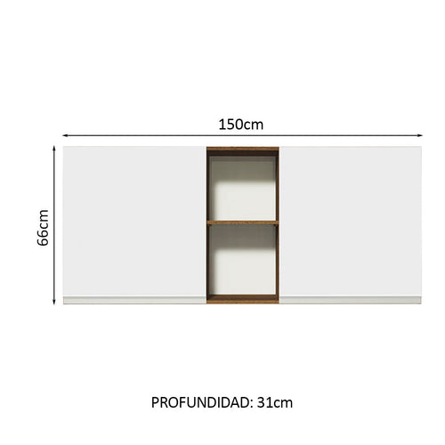 Alacena 150 cm 2 Puertas y 2 Nichos Marrón/Blanco Glamy Madesa