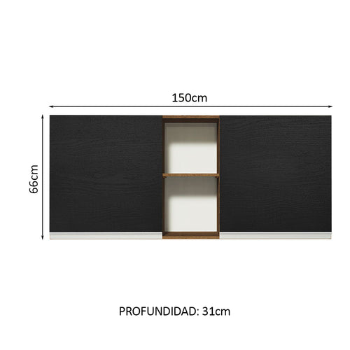 Alacena 150 cm 2 Puertas 01 Marrón/Negro Glamy Madesa
