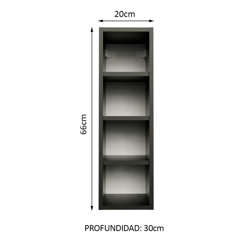 Alacena 20 cm Porta Botellas 4 Nichos Negro Línea Estándar Madesa