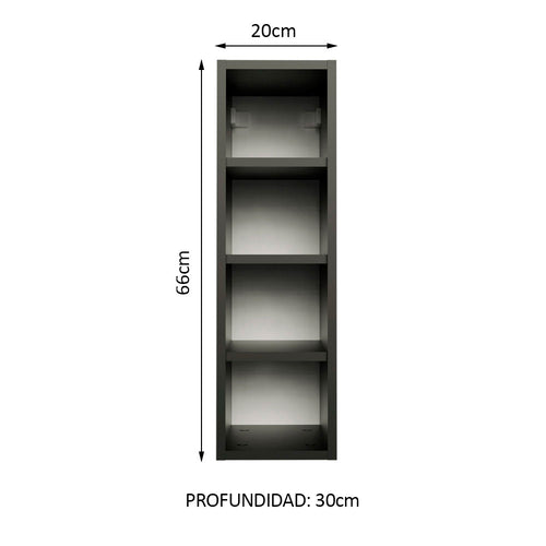 Alacena 20 cm Porta Botellas 4 Nichos Negro Línea Estándar Madesa