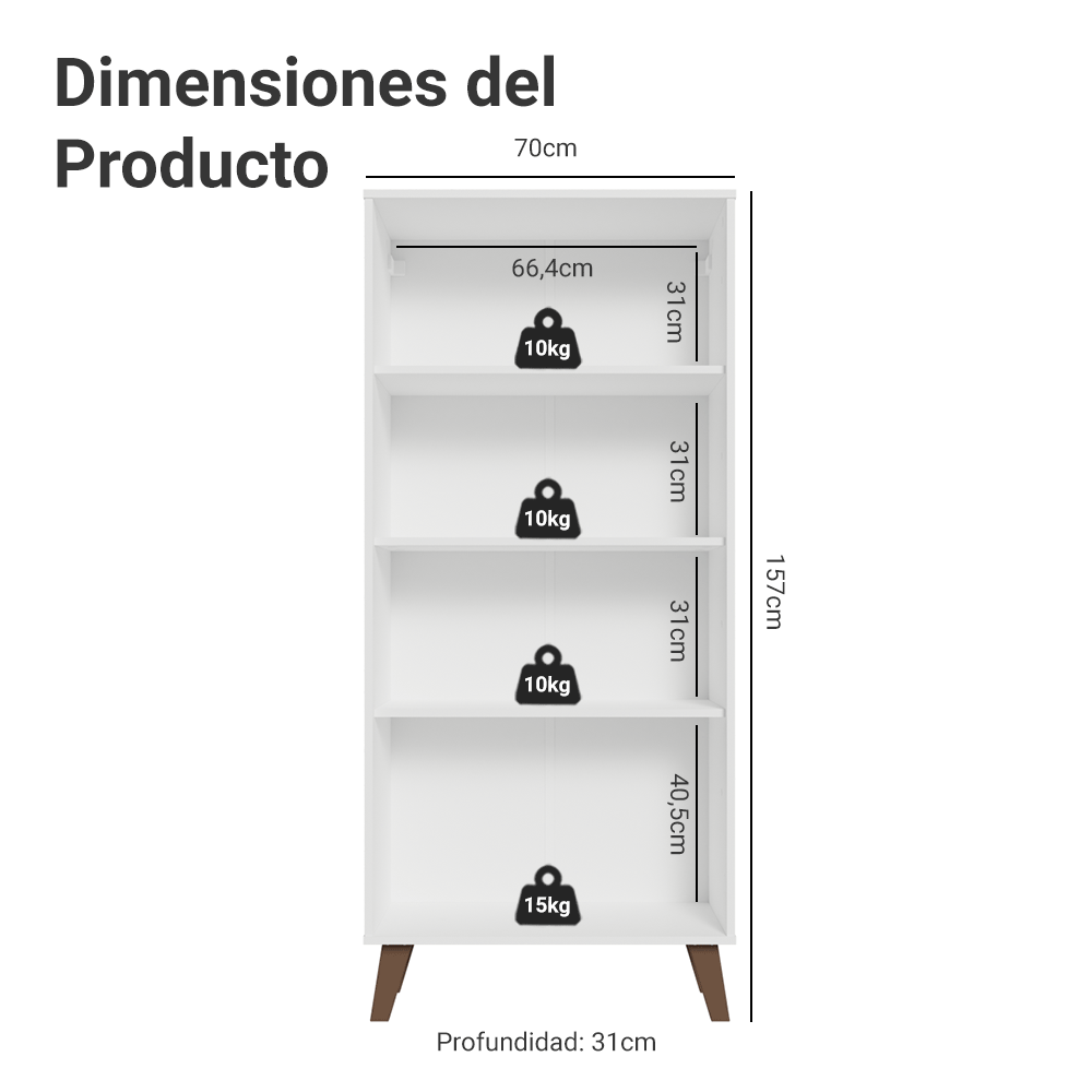 Cristalero 70 cm 2 Puertas de Vidrio con Patas Trapecio Vik Blanco/Marrón